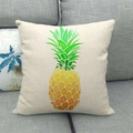 Tropical pineapple print square pillowcase with yellow-green gradient on linen-look fabric - Fresh Gradient Pineapple (Style 9)