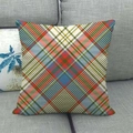 Linen-style square throw pillow cover featuring a classic colorful plaid pattern on sofa - Multicolor Large Check Style (6)