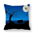 Halloween peach skin pillowcase with dark blue starry sky and witch silhouette - Witch Silhouette and Moon Night Sky (19)