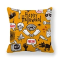 Federa per cuscino Halloween gialla con graffiti spaventosi disegnati a mano - Stile Graffiti Teschio Giallo Vivace (8) / 45*45cm