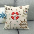 Close-up of nautical linen pillowcase with anchor and sea motifs on a grey sofa - 18x18 Inch / Sea and Full Marine Elements (11)
