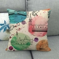 Detailed texture of linen pillowcase with watercolor Venice landmark architecture design - Venice City Watercolor