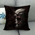 Dark wolf decorative pillowcase with growling werewolf print on a grey sofa - Werewolf Roar