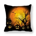 Federa per cuscino Halloween in pelle di pesca con zucche e castello infestato - Stile Castello Zucca Nero (9) / 45*45cm