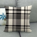 Linen-style square pillowcase featuring a classic dark blue and white plaid pattern - Modern Black White Gray Plaid Style (8)