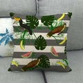 Linen pillowcase featuring tropical flamingo and toucan print on grey striped background - Grey White Stripe Tropical Hornbill