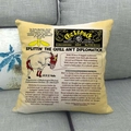 Linen decorative pillowcase featuring vintage newspaper print and unicorn mule on a sofa - Beige Newspaper Art Collage Style (17)