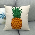 Linen car pillow case featuring a colorful pineapple print on a beige sofa background - Realistic Bright Pineapple (Style 11)