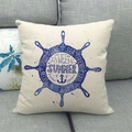 Minimalist nautical paddle cushion cover with anchor and rudder print on cream linen fabric - 18x18 Inch / Steering Wheel Pattern and Sweet Summer (2)