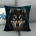 Square wolf pattern cushion cover with starry night print on grey sofa, 45x45cm - Wolf Head Starry Sky