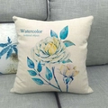 Linen pillow cover with watercolor blue flower pattern on a cozy gray sofa - Watercolor Blue Rose Style (1) / 45x45cm