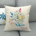 Detail of linen pillowcase with watercolor floral prints on a gray sofa fabric - Light Blue And Yellow Floral Style (2) / 45x45cm