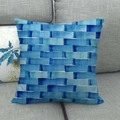 Blue watercolor geometric striped linen throw pillow cover on a grey sofa - Blue Watercolor Splicing Color Blocks (9)