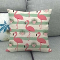 Tropical flamingo linen pillow cover with floral patterns on a gray sofa - Light Green Stripe Flower Flamingo