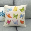 Housse de coussin en lin avec neuf papillons aquarelle colorés disposés en grille sur crème - 9 Papillons (8) / 45x45 cm