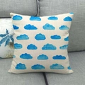 Linen pillowcase with blue watercolor cloud print on creamy white fabric - Blue Watercolor Clouds (10)