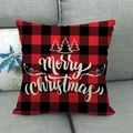 Weihnachtskissenbezug mit rot-schwarzem Karomuster und Merry Christmas Motiv - Weihnachtsbaum und Schriftzug Stil (3) / 45x45cm
