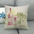 Funda de cojín de lino con boceto vintage de vino tinto sobre un sofá gris - Tema de Vino de Boceto Vintage / 45x45cm(Solo funda)