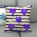 Linen pillow cover with purple watercolor hearts and black horizontal stripes - Beige Black Striped Purple Heart Style (9)
