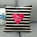 Linen pillow with black and white stripes featuring a red heart and you ARE loved text - Black White Striped You Are Loved Style (10)