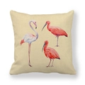 Linen pillowcase with colorful watercolor flamingo and ibis print on beige fabric - Watercolor Three Water Birds Combo Style (5) / 18x18 Inch