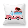 Dettaglio della stampa del camion dei gelati su federa in tessuto pelle di pesco - 45x45cm / Camion dei Gelati Rosa Bianco (17)