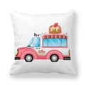 Dettaglio della federa bianca con simpatica illustrazione di food truck rosa - 45x45cm / Camion del Budino Rosa (19)