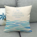 Linen square pillow cover with blue sea wave pattern and Sea Collection text - Blue Waves Seagulls Pattern (13)