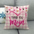 Pink gingham linen pillow cover with Thank You Mom heart design for Mothers Day - Pink White Plaid Thank You Mom Style (11)
