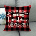Housse de coussin de Noël à carreaux rouges et noirs avec texte Merry Blessed sur canapé - 45x45cm / Style Merry Blessed Christmas
