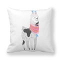 Cartoon alpaca thick peach skin pillowcase with colorful scarf on white fabric - 18x18 Inch / Gray Scarf Alpaca (11)