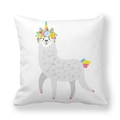 Square peach skin pillowcase with cute cartoon llama and rainbow unicorn horn design - 18x18 Inch / Unicorn Flower Crown Alpaca (21)