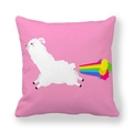 Pink cartoon alpaca square throw pillow cover with creative rainbow splash design - 18x18 Inch / Pink Base Rainbow Alpaca (23)