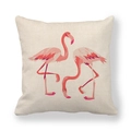 Square linen pillowcase featuring artistic pink flamingo pattern on a white background - Geometric Slice Style Flamingo (6) / 18x18 Inch