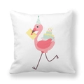 Detail of cartoon flamingo birthday illustration on soft white square pillowcase - 45x45cm / Flamingo 8 Birthday Cake (8)