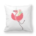 Close-up of peach skin fabric pillowcase with cute pink cartoon flamingo print - 45x45cm / Flamingo 9 Multiple Gifts (9)