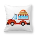 Federa per cuscino bianca in pelle di pesca con simpatico carrello per hot dog - 45x45cm / Camion Hot Dog Rosso Bianco (8)