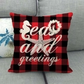 Rote und schwarze Kissenhülle aus Leinen mit Karomuster und Seepferdchen-Druck - Seepferdchen und Seestern Stil (1) / 45x45cm