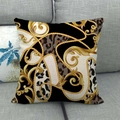 Baroque linen pillowcase with golden chains, acanthus patterns, and leopard print accents - Golden Chain Leopard Print