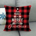 Christmas red black buffalo check pillow cover with festive holiday greetings text - Red Black Plaid Blessing Style