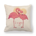 Linen flamingo throw pillow cover with I Love You print and pink heart design - Flamingo Heart I Love You Style (8) / 18x18 Inch