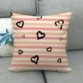 Pink and white striped linen pillow cover featuring hand-drawn black heart patterns - Pink White Horizontal Striped Black Heart Style (14)