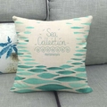 Linen-style square pillow case with blue fish sea collection pattern on gray sofa - Fish School Ocean Print (16)