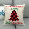 Plaid Christmas tree linen pillowcase with Have Yourself a Merry Little Christmas quote - Merry Christmas Single Plaid Tree Style