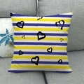 Square linen pillow cover featuring blue and yellow stripes with black heart patterns - Blue Yellow Horizontal Striped Black Heart Style (15)