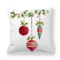 Christmas watercolor baubles and holly berries pattern on white square pillowcase - Watercolor Bauble Ornaments Style (26)