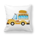 Federa per cuscino quadrata in pelle di pesca bianca con disegno di food truck cartoon - Camion degli Hot Dog (3)