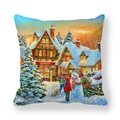 Federa natalizia in pelle di pesca con scena artistica di villaggio invernale e case - 45*45cm / Stile Caldo Villaggio di Natale (cr-17)