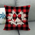 Rote und schwarze Karo-Weihnachtskissenhülle mit Glockendruck auf grauem Sofa - Weihnachtsglocken und Tannennadeln Stil (4) / 45x45cm