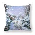 Close-up of peach skin Christmas pillowcase featuring painted white geese in snow - White Geese Walking in Snow Style (13)